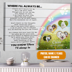 Personalized Pet Memorial Photo Canvas, Where I'll Always Be Canvas, Pet Sympathy Gifts, Dog Loss Gifts, Memorial Gifts