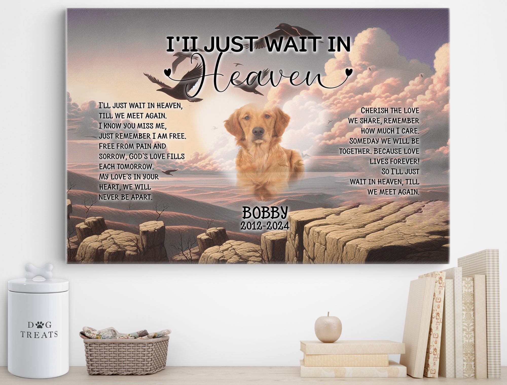 Personalized Pet Memorial Photo Canvas, I'll Just Wait In Heaven Dog Cat Canvas, Sympathy Gifts, Memorial Pet Photo Gift