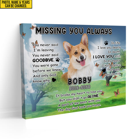 Image of Personalized Pet Memorial Photo Canvas, Missing You Always Dog Cat Canvas, Pet Loss Gifts, Sympathy Gift For Loss of Dog