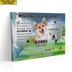 Personalized Pet Memorial Photo Canvas, Missing You Always Dog Cat Canvas, Pet Loss Gifts, Sympathy Gift For Loss of Dog