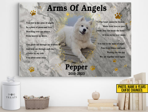 Image of Personalized Pet Memorial Photo Canvas, Arms Of Angels Dog Cat Wall Art, Custom Pet Sympathy Gifts, Dog Loss Gift, Remembrance Gift
