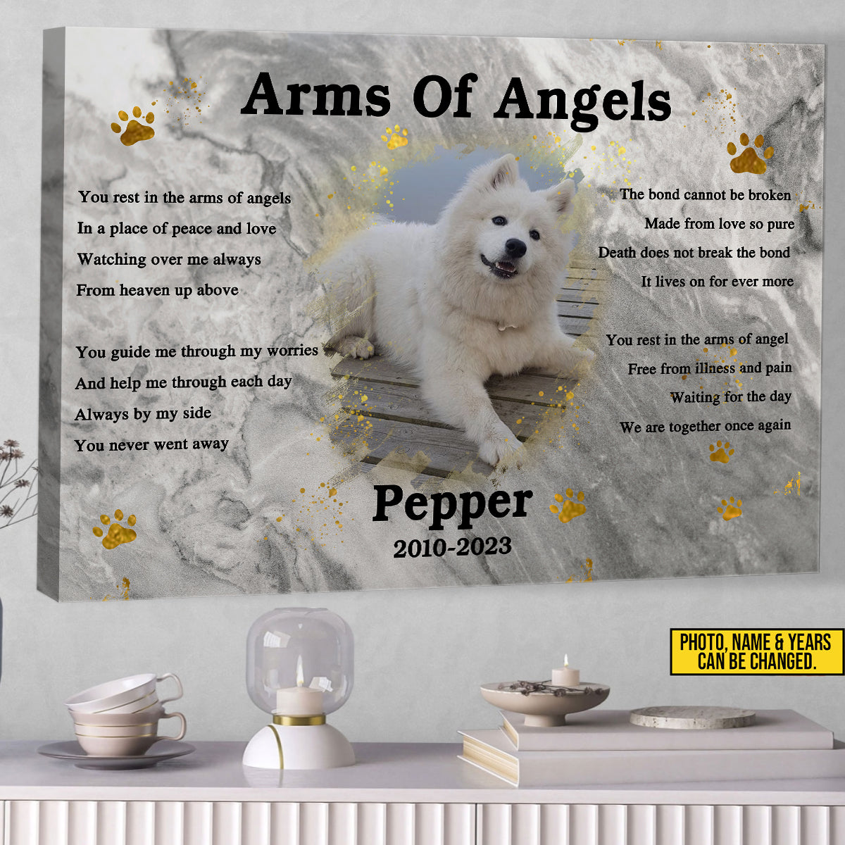 Personalized Pet Memorial Photo Canvas, Arms Of Angels Dog Cat Wall Art, Custom Pet Sympathy Gifts, Dog Loss Gift, Remembrance Gift