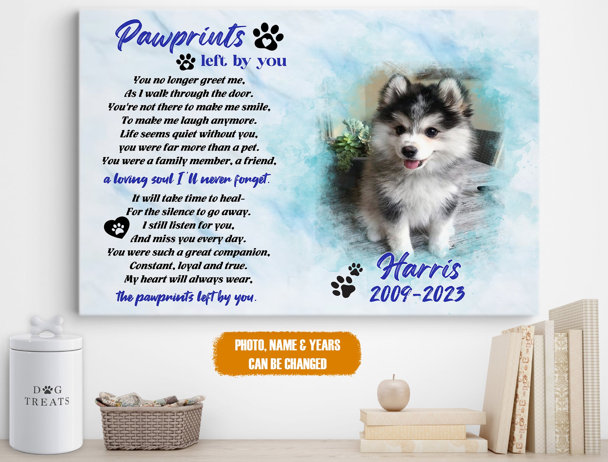 Personalized Pet Memorial Photo Canvas, Pawprints Left By You Dog Cat Wall Art, Custom Pet Sympathy Gifts, Dog Loss Gift, Remembrance Gift