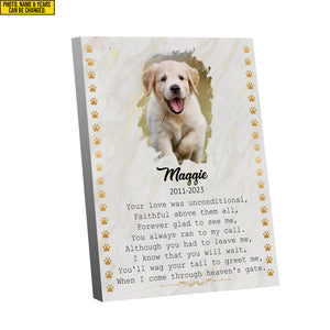 Personalized Pet Memorial Photo Canvas, Your Love Was Unconditional Dog Cat Wall Art, Custom Pet Sympathy Gifts, Dog Loss Gift