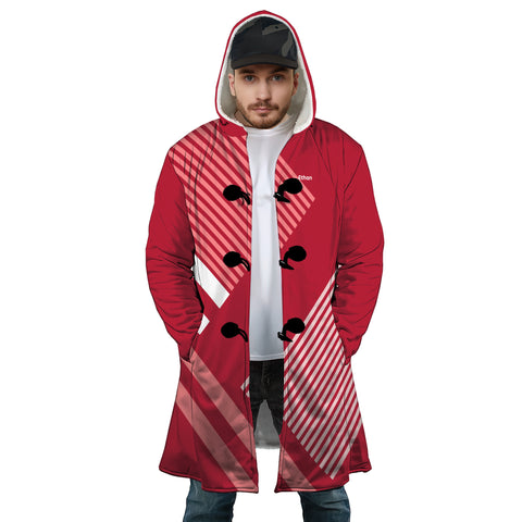 Image of Personalized Hooded Cloak Coat, Red and White Striped Color Block Hooded Cloak Coats