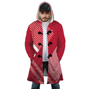 Personalized Hooded Cloak Coat, Red and White Striped Color Block Hooded Cloak Coats