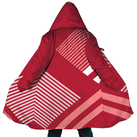 Image of Personalized Hooded Cloak Coat, Red and White Striped Color Block Hooded Cloak Coats