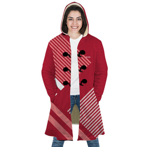 Personalized Hooded Cloak Coat, Red and White Striped Color Block Hooded Cloak Coats