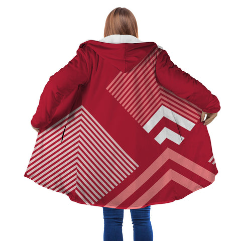 Image of Personalized Hooded Cloak Coat, Red and White Striped Color Block Hooded Cloak Coats