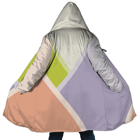 Image of Personalized Hooded Cloak Coat, Light Purple Pink and Green Pastel Women Color Block Hooded Cloak Coats