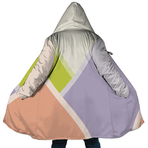 Personalized Hooded Cloak Coat, Light Purple Pink and Green Pastel Women Color Block Hooded Cloak Coats