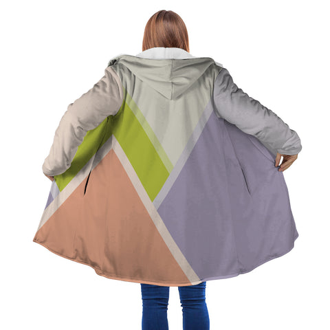 Image of Personalized Hooded Cloak Coat, Light Purple Pink and Green Pastel Women Color Block Hooded Cloak Coats