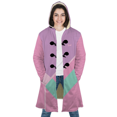 Image of Personalized Hooded Cloak Coat, Pastel Purple Pink and Blue Color Block Hooded Cloak Coats