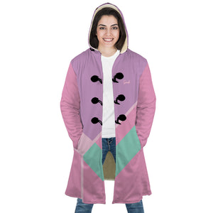 Personalized Hooded Cloak Coat, Pastel Purple Pink and Blue Color Block Hooded Cloak Coats