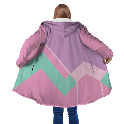 Image of Personalized Hooded Cloak Coat, Pastel Purple Pink and Blue Color Block Hooded Cloak Coats