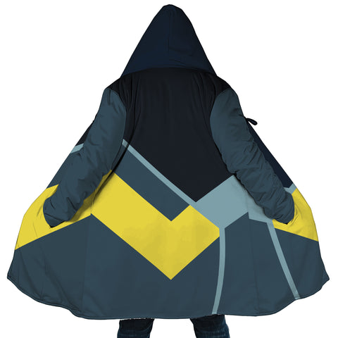 Image of Personalized Hooded Cloak Coat, Blue And Yellow Geometric Men Color Block Hooded Cloak Coats