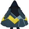 Personalized Hooded Cloak Coat, Blue And Yellow Geometric Men Color Block Hooded Cloak Coats