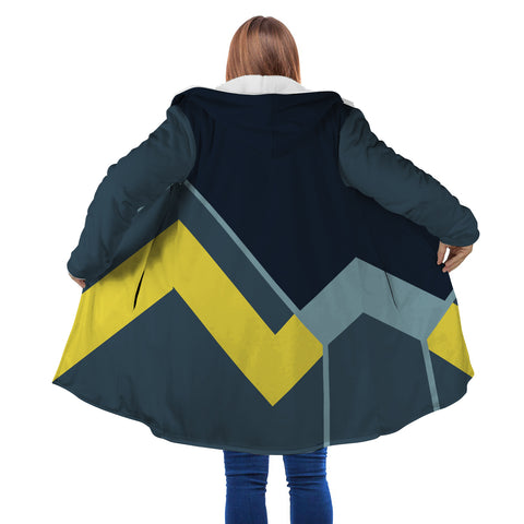 Image of Personalized Hooded Cloak Coat, Blue And Yellow Geometric Men Color Block Hooded Cloak Coats