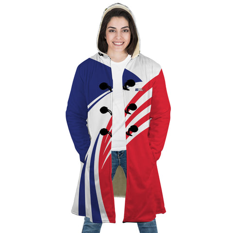 Image of Personalized Hooded Cloak Coat, Blue White Red French Flag Color Block Hooded Cloak Coats