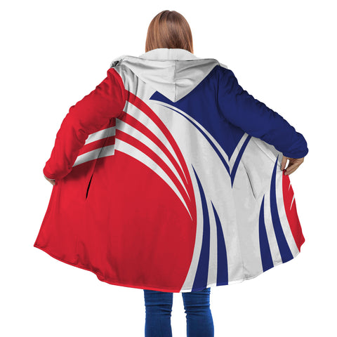 Image of Personalized Hooded Cloak Coat, Blue White Red French Flag Color Block Hooded Cloak Coats