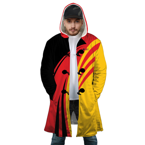 Image of Personalized Hooded Cloak Coat, Black Red Yellow Germany National Flag Color Block Hooded Cloak Coats