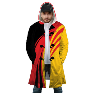 Personalized Hooded Cloak Coat, Black Red Yellow Germany National Flag Color Block Hooded Cloak Coats