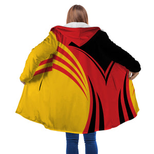 Personalized Hooded Cloak Coat, Black Red Yellow Germany National Flag Color Block Hooded Cloak Coats