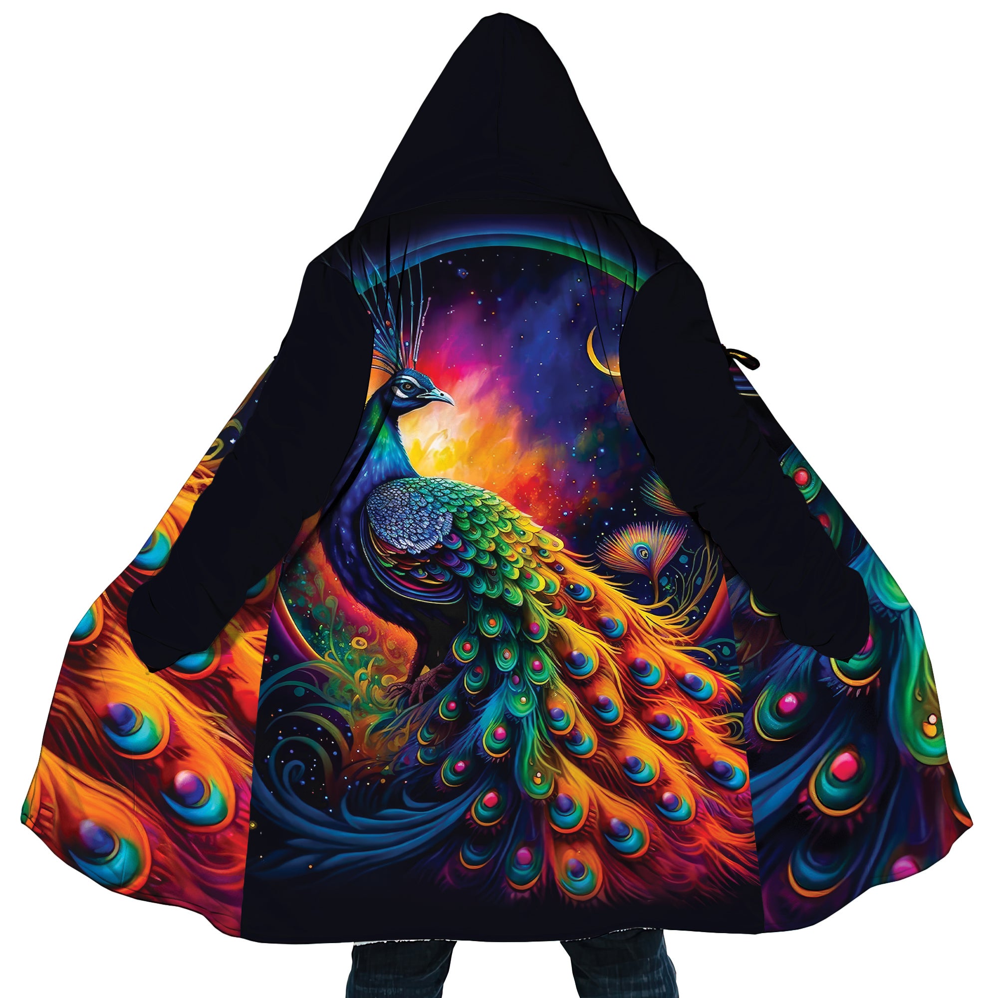 Personalized Hooded Cloak Coat, Colorful Peacock Diamond Painting Hooded Cloak Coats