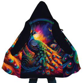 Personalized Hooded Cloak Coat, Colorful Peacock Diamond Painting Hooded Cloak Coats