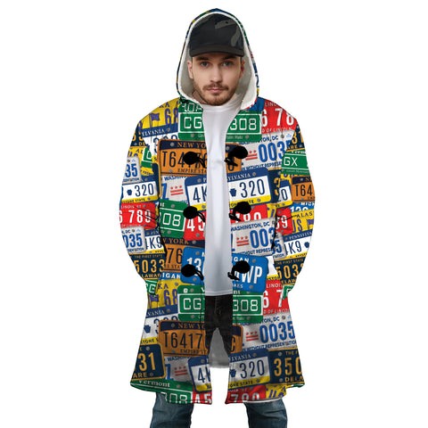 Image of Personalized Hooded Cloak Coat, Retro License Plate USA Map Hooded Cloak Coats