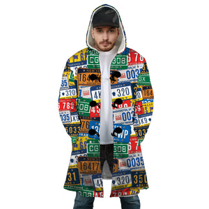 Personalized Hooded Cloak Coat, Retro License Plate USA Map Hooded Cloak Coats