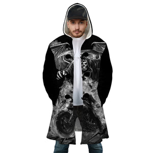 Personalized Hooded Cloak Coat, Motorcycle Fire Skull Riding Hooded Cloak Coats