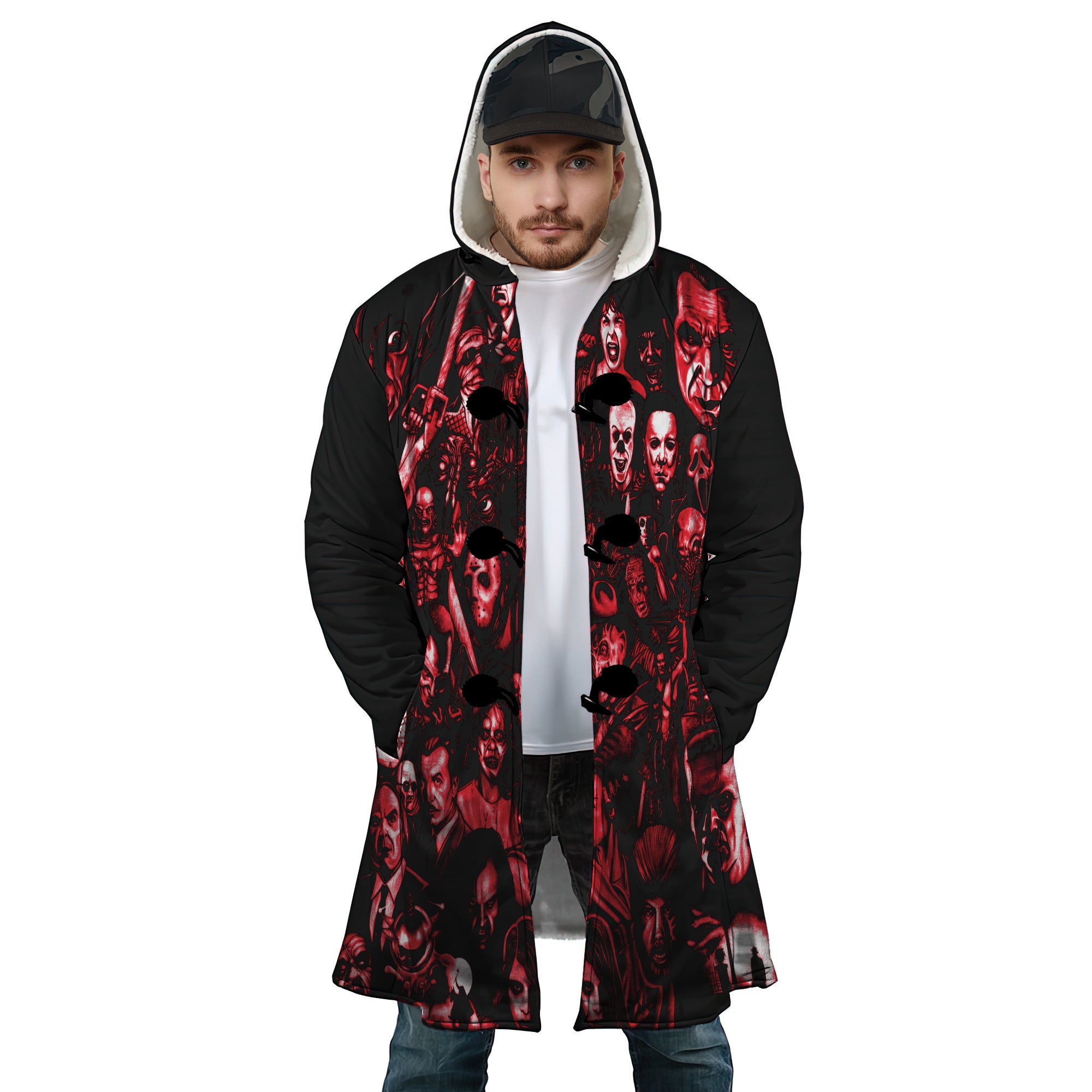 Personalized Hooded Cloak Coat, Retro Zombie Halloween Horror Movies  Hooded Cloak Coats