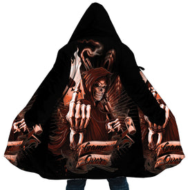Personalized Hooded Cloak Coat, Skull Grim Reaper Game Over Hooded Cloak Coats