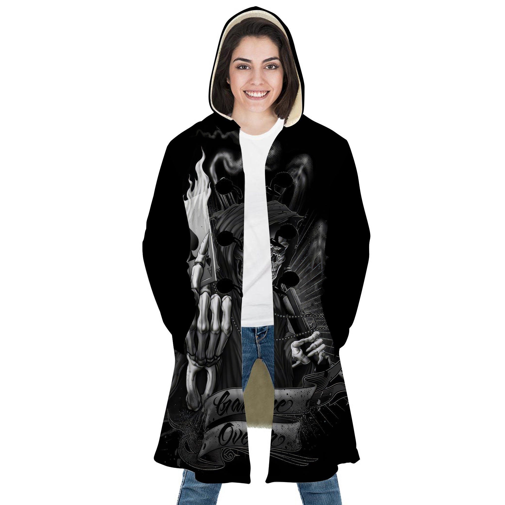Personalized Hooded Cloak Coat, Skull Grim Reaper Game Over Hooded Cloak Coats