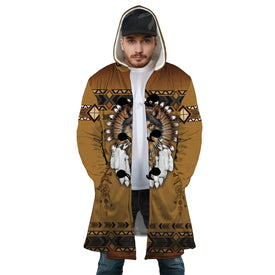 Personalized Hooded Cloak Coat, Native American Dreamcatcher Wolf Hooded Cloak Coats