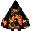Personalized Hooded Cloak Coat, Motorcycle Fire Skull Riding Hooded Cloak Coats