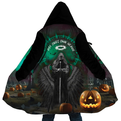 Image of Personalized Hooded Cloak Coat, Halloween Dig One's Own Grave Cloak Coat