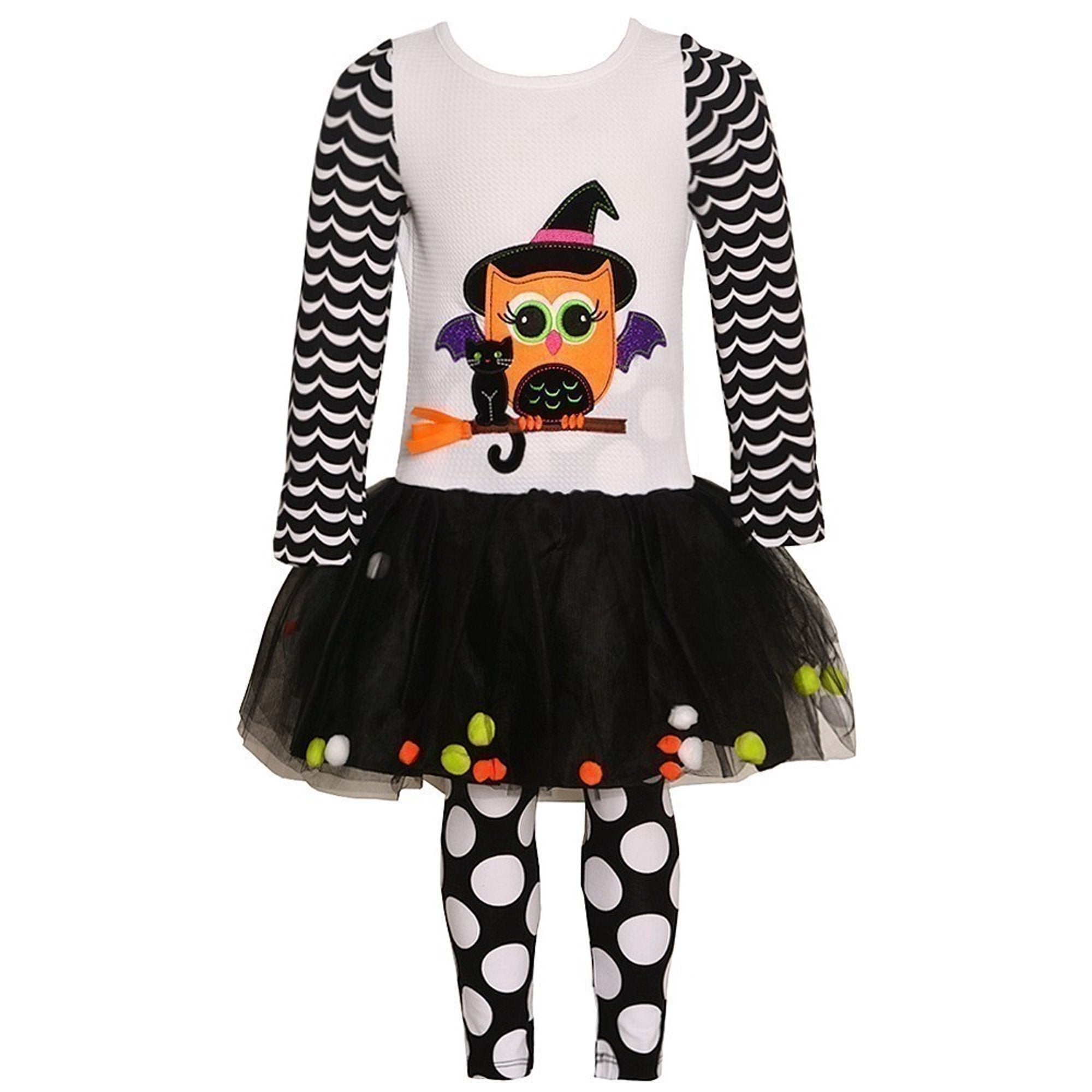 Rare Editions Little Girls' Halloween Owl Witch Cat Tutu Legging Set