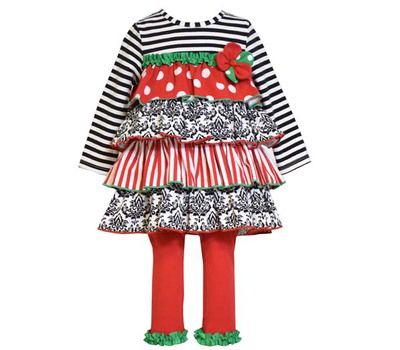 Bonnie Jean Girls Christmas Multi-Print Tiered Ruffle Legging Set
