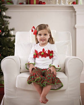 Mud Pie Baby-girls Newborn Christmas Leopard Poinsettia 2 Piece Pant Set