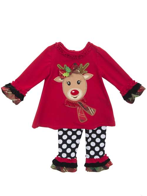 Rare Editions Little Girls Christmas Reindeer Polka Dots Legging Set