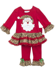 Rare Editions Little Girls Christmas Leopard Santa Legging Set