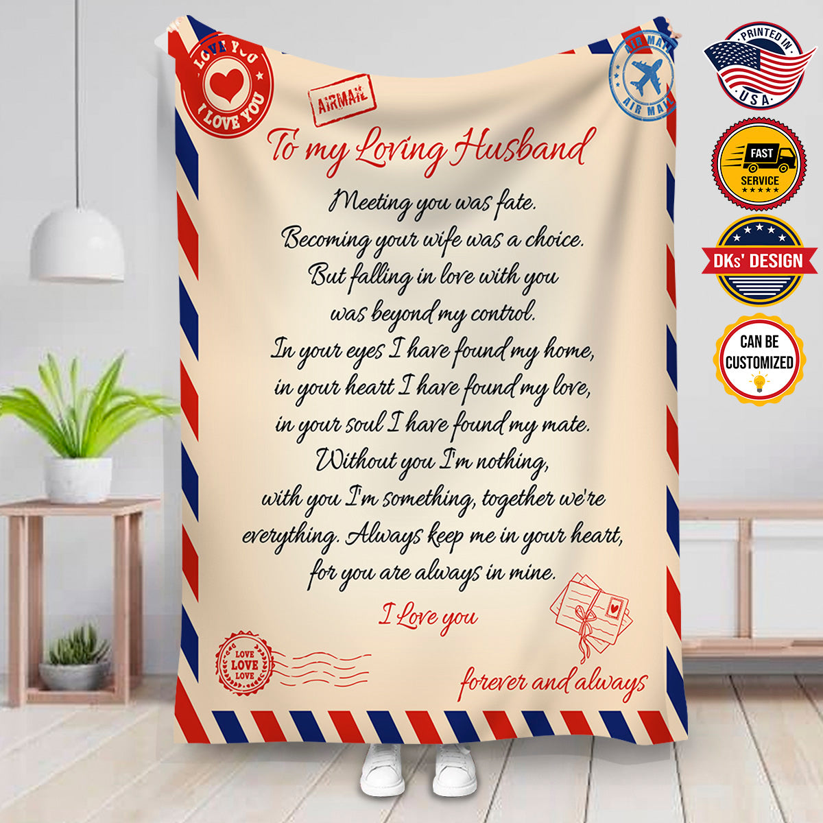 Personalized Name Valentine Blanket, Customized Love Letter Blanket, To My Husband Blanket, Message Blanket, Valentine's Gift