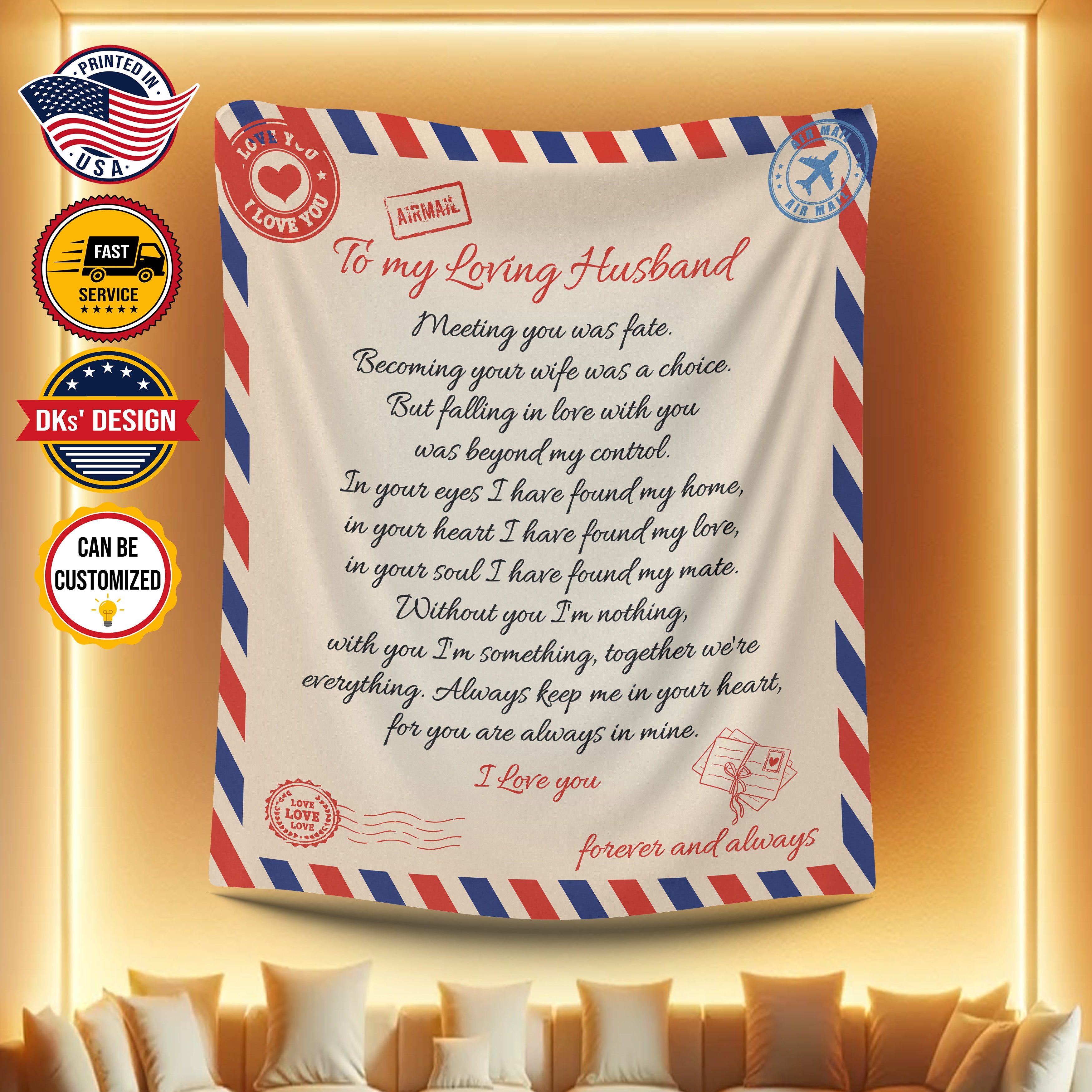 Personalized Name Valentine Blanket, Customized Love Letter Blanket, To My Husband Blanket, Message Blanket, Valentine's Gift