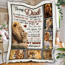 Personalized Dad Blanket, Lion Father & Baby Blanket, Blanket for Dad, Birthday Blanket, Message Blanket, Gift For Dad