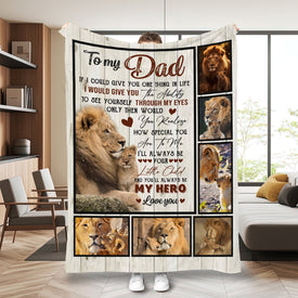 Personalized Dad Blanket, Lion Father & Baby Blanket, Blanket for Dad, Birthday Blanket, Message Blanket, Gift For Dad