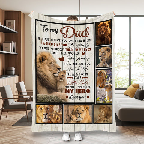 Image of Personalized Dad Blanket, Lion Father & Baby Blanket, Blanket for Dad, Birthday Blanket, Message Blanket, Gift For Dad