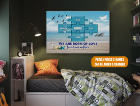 Personalized Mom Puzzle Canvas, Beach Theme Puzzle Pieces Canvas, Custom Kids Names Canvas, Mother's Day Gift