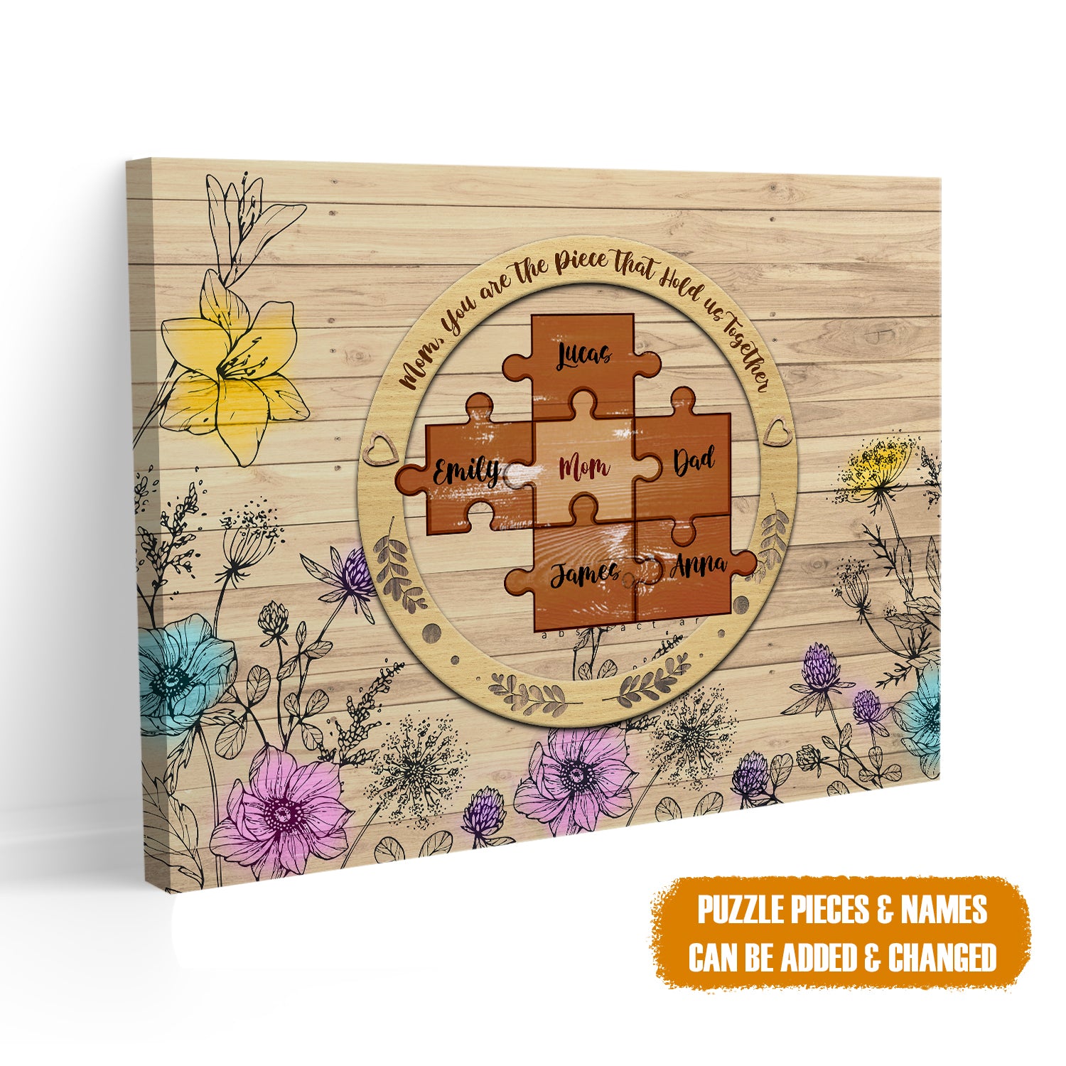 Personalized Mom You Are The Piece Floral Puzzle Pieces Name Canvas, Mother Day Canvas, Gift For Mom